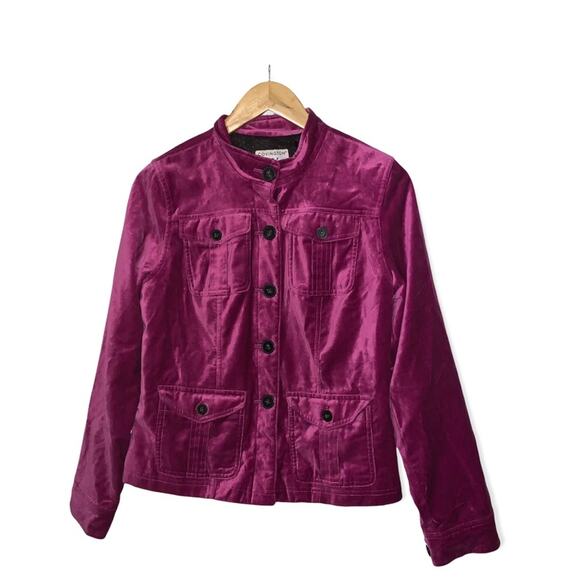 Covington Jackets & Blazers - Covington Magenta Fushia Velvet Fully Lined Button Front Jacket Size SMALL